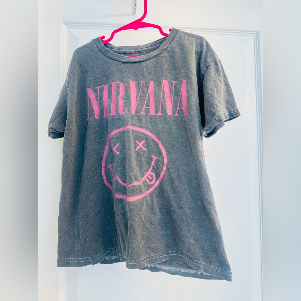 Nirvana Kids Gray and Pink Graphic Tee from Tilly’s. Girls S